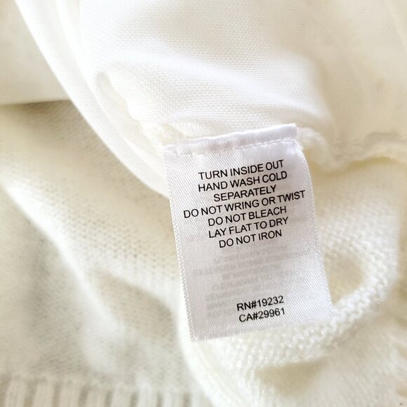 Open Knit Pointelle Sweater XL Off White Faux Pearl Beaded Cowl Neck Feminine - Picture 5 of 5